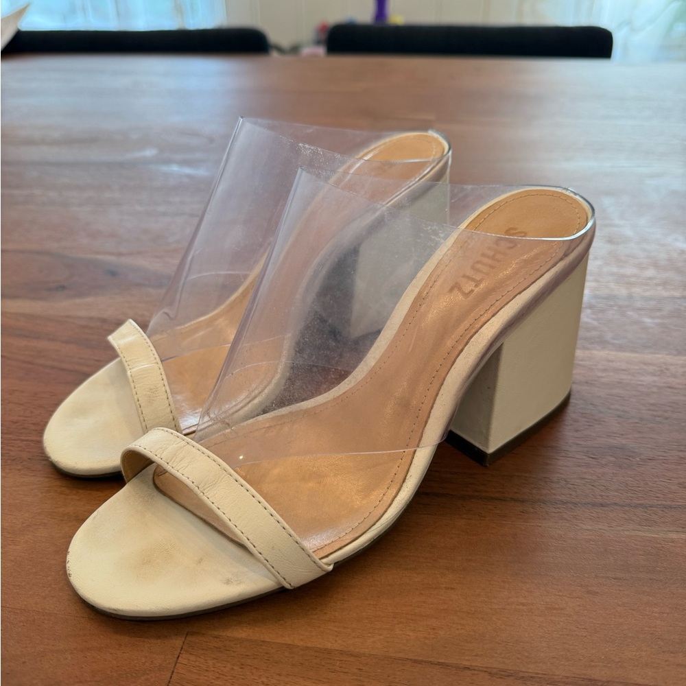 Zara Beige Block Heel Mules